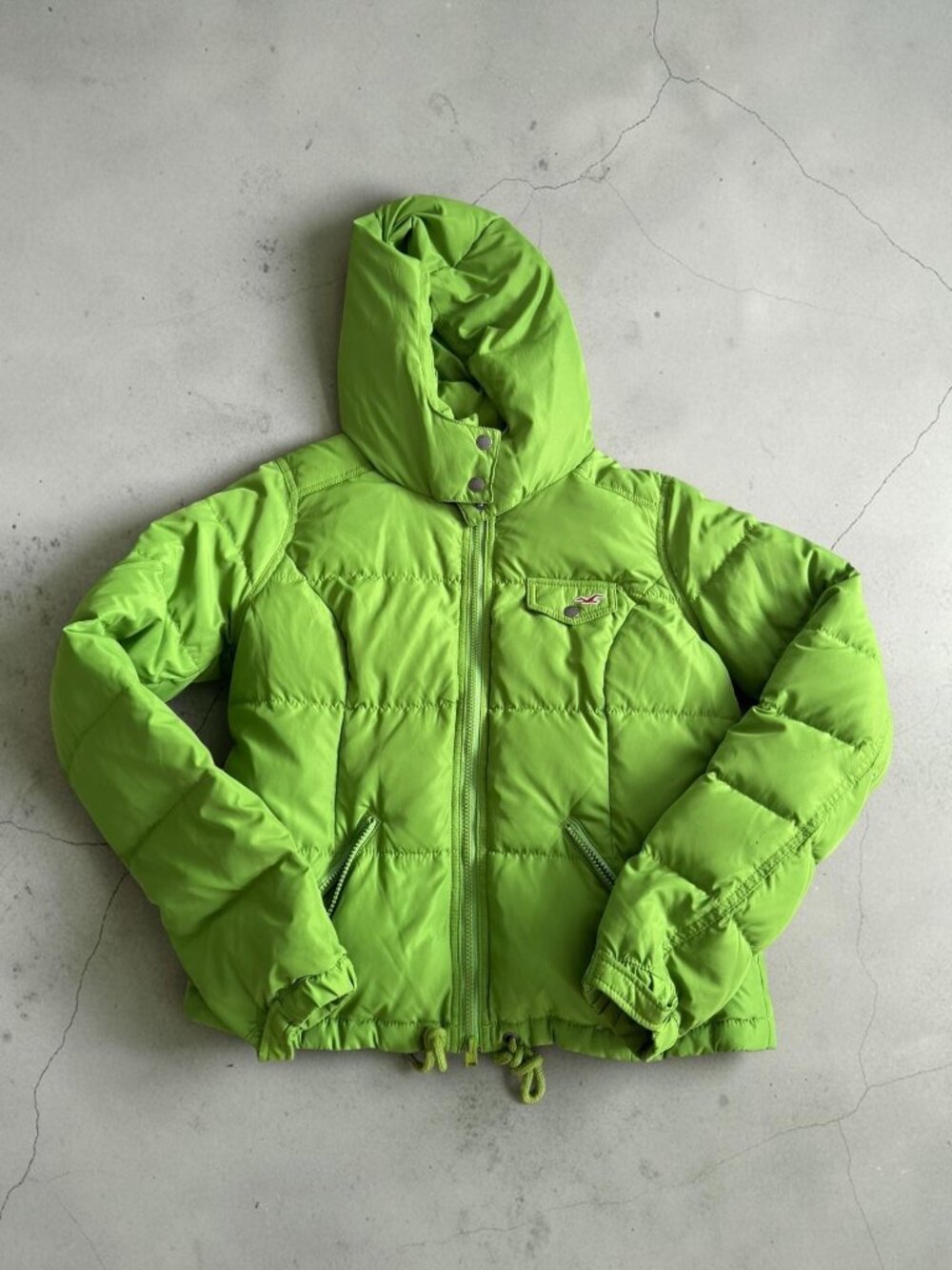 HOLLISTER Women’s Green Hooded Puffer Jacket Size Large